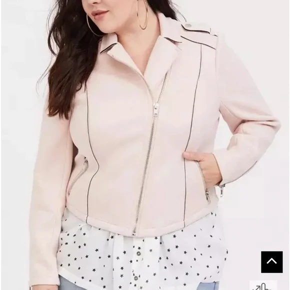 Torrid Womens Faux Suede Moto Jacket sz 3 Blush Pink Outdoor Casual Zip Up Biker - Picture 3 of 16